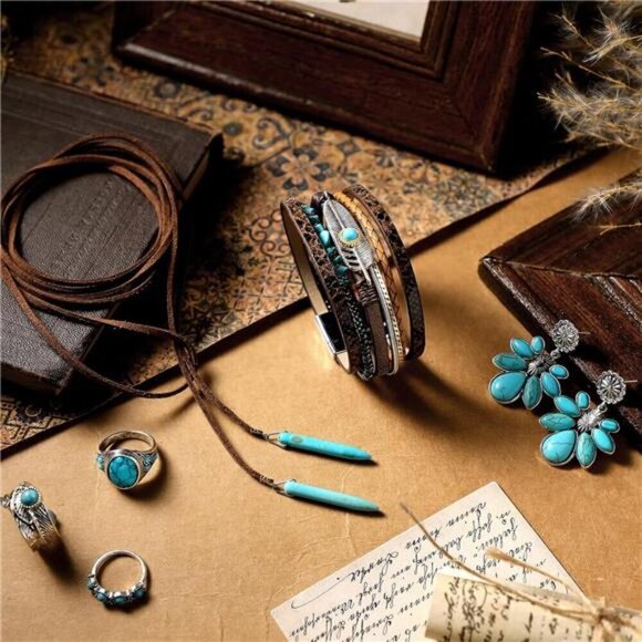 Bohemian Western Jewelry Turquoise Set Women Bohemian Pendant Layered Choker - Picture 4 of 6